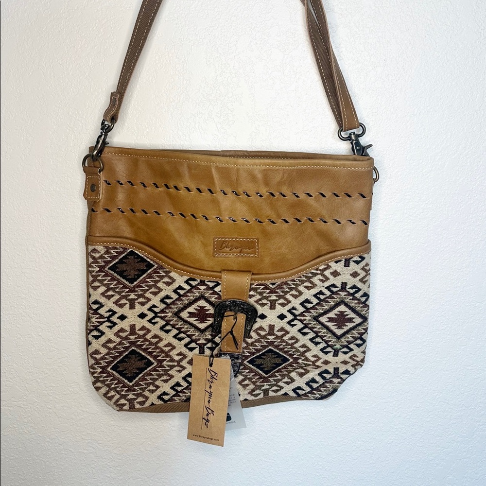 Womens Western Canvas and Leather Shoulder Bag